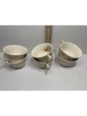 Vintage Floral Teacups Gold Trim Set of 6 Cream Ivory China Cups